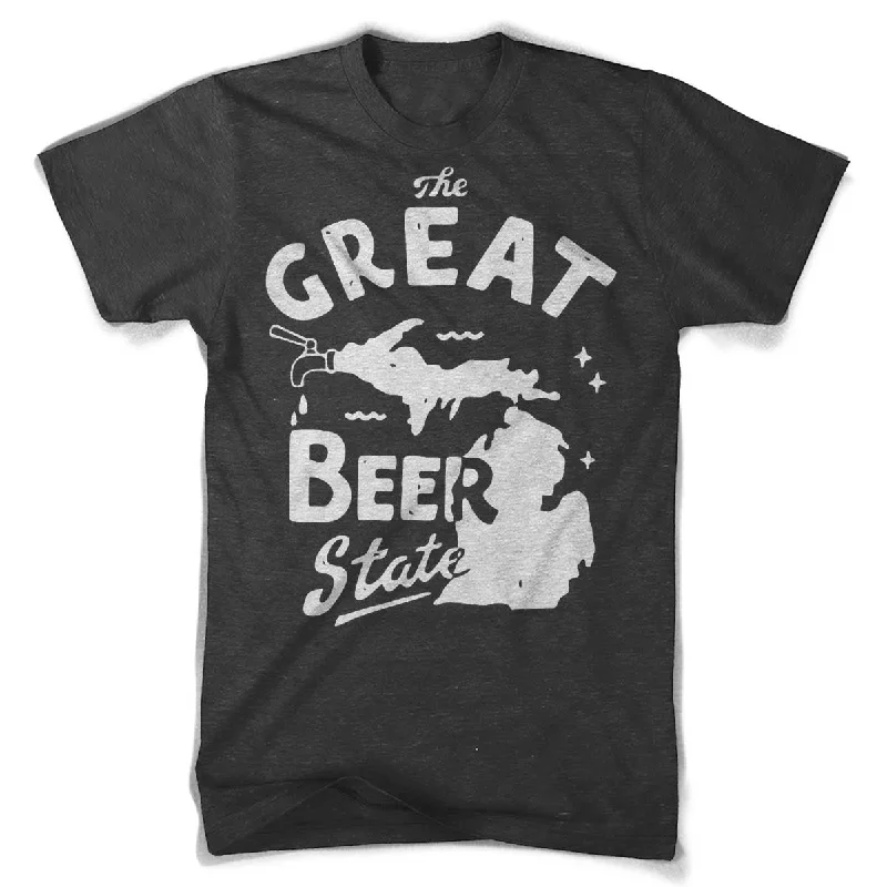 men clothing denim jeans-Mens Triblend The Great Beer State T-shirt (Heather Black)