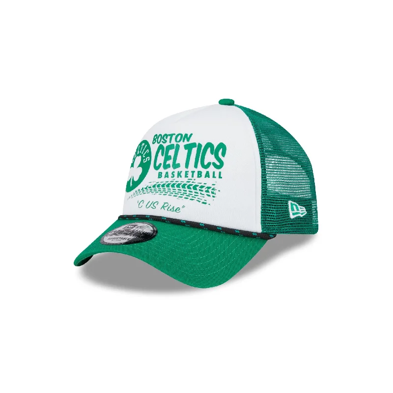 Boston Celtics 2024 Rally Drive White 9FORTY A-Frame Trucker Hat