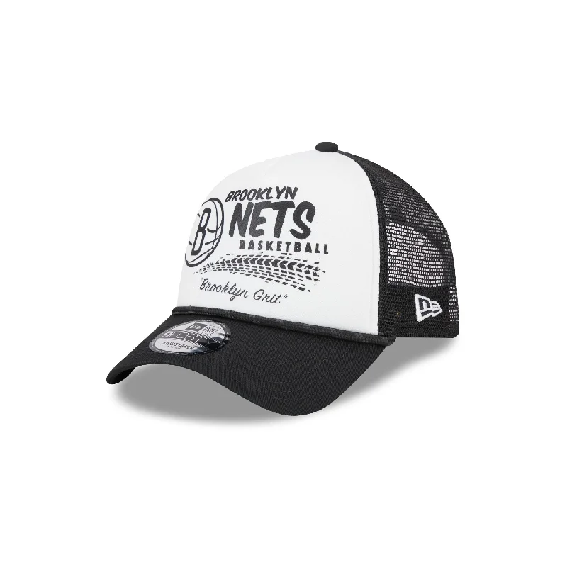 Brooklyn Nets 2024 Rally Drive White 9FORTY A-Frame Trucker Hat