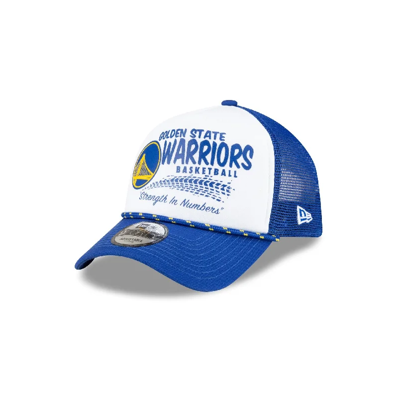 Golden State Warriors 2024 Rally Drive White 9FORTY A-Frame Trucker Hat