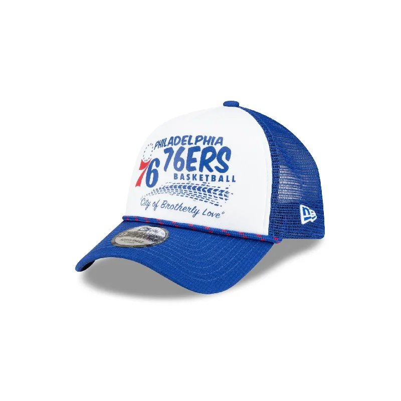 Philadelphia 76ers 2024 Rally Drive White 9FORTY A-Frame Trucker Hat