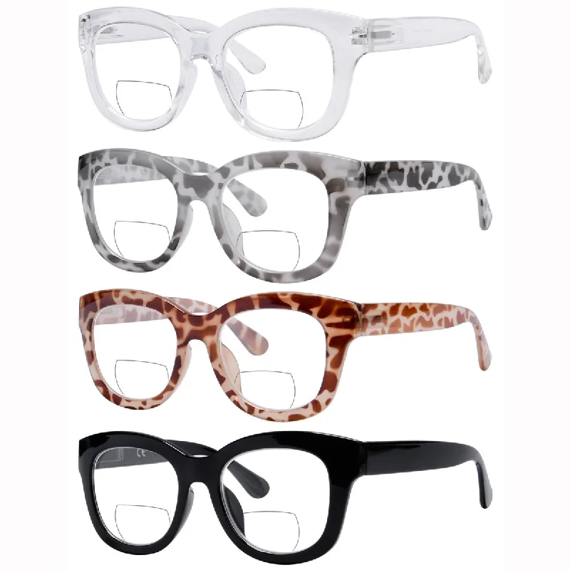 4 Pack Stylish Bifocal Reading Glasses Oversized Square Readers BR1555