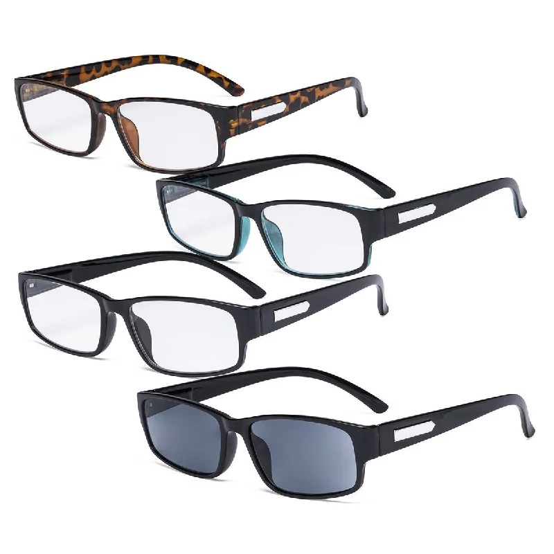 4 Pack Comfort Rectangle Reading Glasses Include Sunglasses R9103