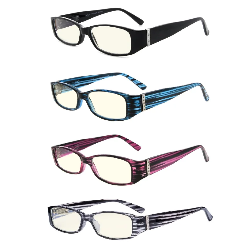 4 Pack Crystal Blue Light Filter Reading Glasses CG081