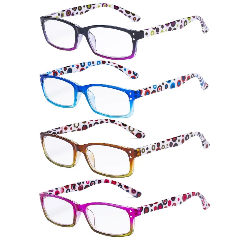 4 Pack Cute Dot Pattern Temples Square Reading Glasses R103P