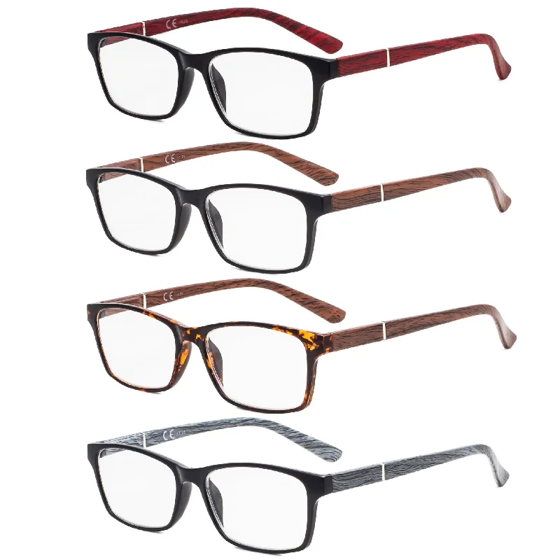 4 Pack Stylish Reading Glasses with Wood-Look Arms RE19042