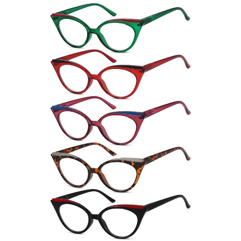 5 Pack Cat-eye Reading Glasses Trendy Readers R2125