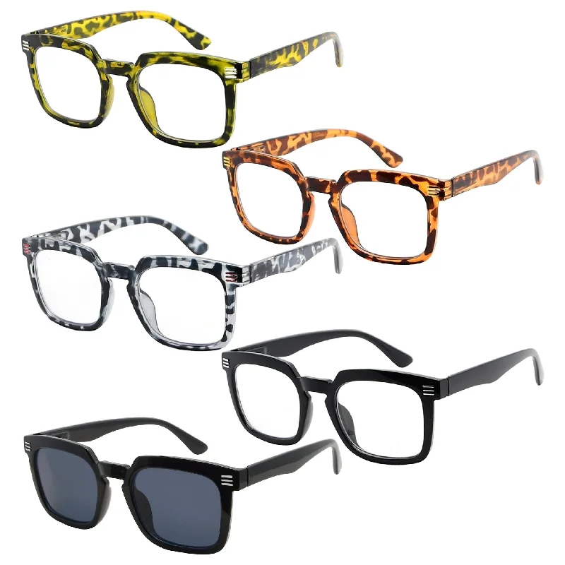 5 Pack Vintage Readers Square Reading Glasses R2104