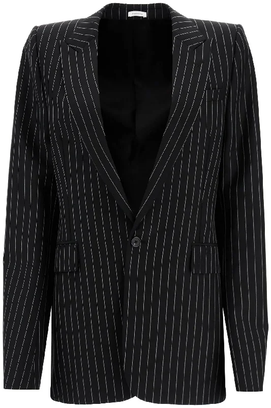 men clothing casual blazer-Alexander Mcqueen Men's 'Striped Jacket With Voluminous