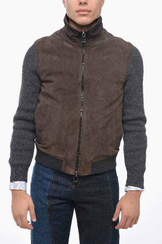 men clothing summer jacket-Altea Suede ROCKFORD Bomber Jacket with Knitted Sleeves