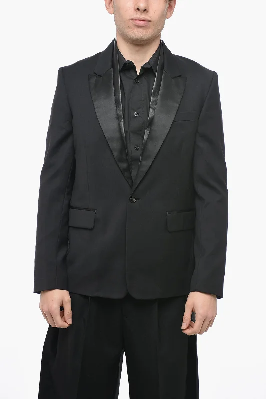 men clothing casual blazer-Amiri Wool Tuxed Jacket with Leather Detail