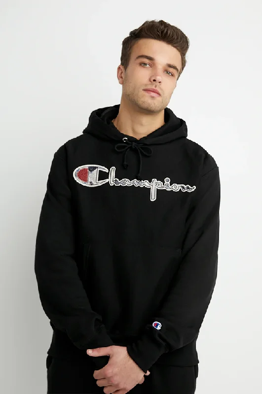 men clothing printed shirt-Champion Reverse Weave Pullover Hoodie, Chenille Logo