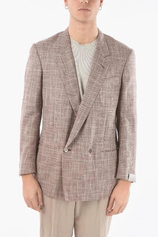 men clothing casual chinos-Corneliani District Check Notch Lapel VOGUE Double-Breasted Blazer