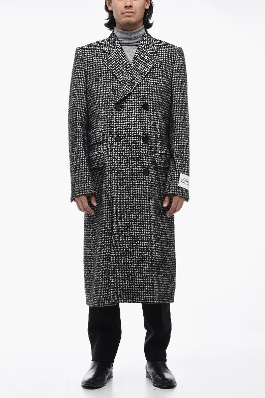 men clothing patterned sweater-Dolce & Gabbana RE-EDITION Double-Breasted Coat with Houndsthooth Motif