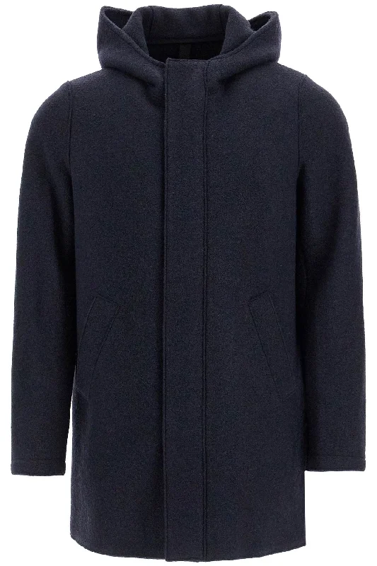 men clothing casual jacket-Harris Wharf London Men's Hooded Wool Coat In Boiled Wool