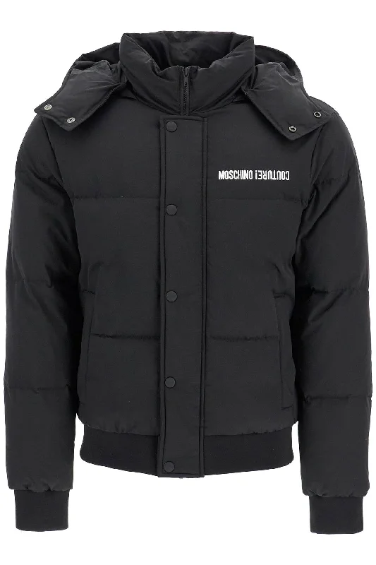 men clothing winter gloves-Moschino Men's High-Neck Down Jacket With Hood