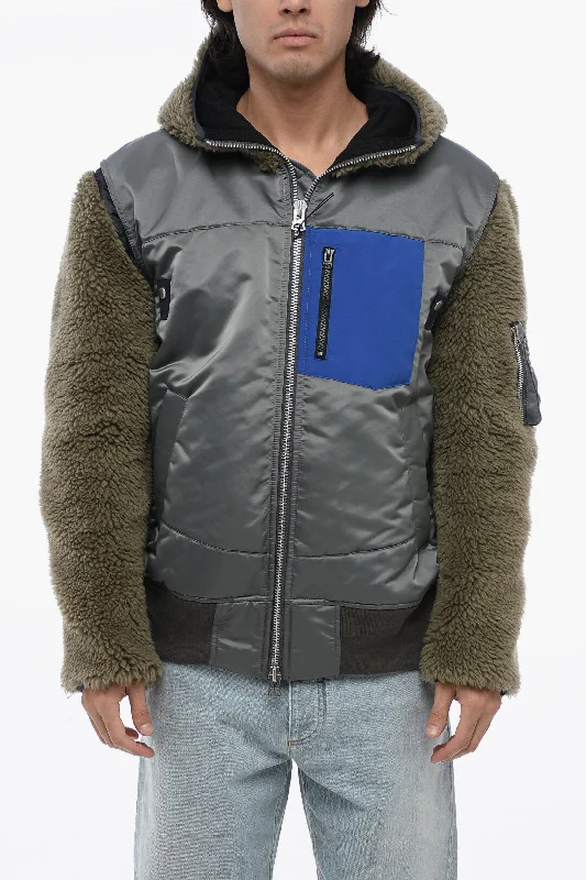 men clothing casual chinos-Sacai Bomber Jacket With Teddy Hood And Sleeves