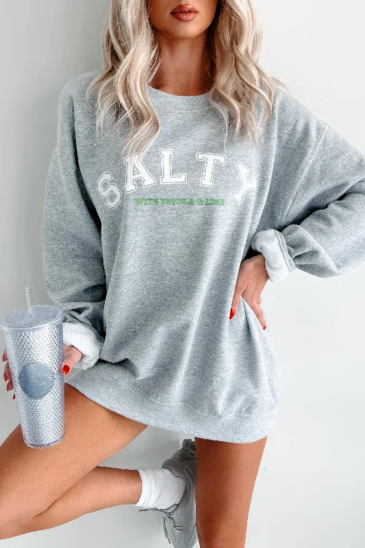 men clothing basic white shirt-"Salty With Tequila & Lime" Graphic Sweatshirt (Sporty Grey)