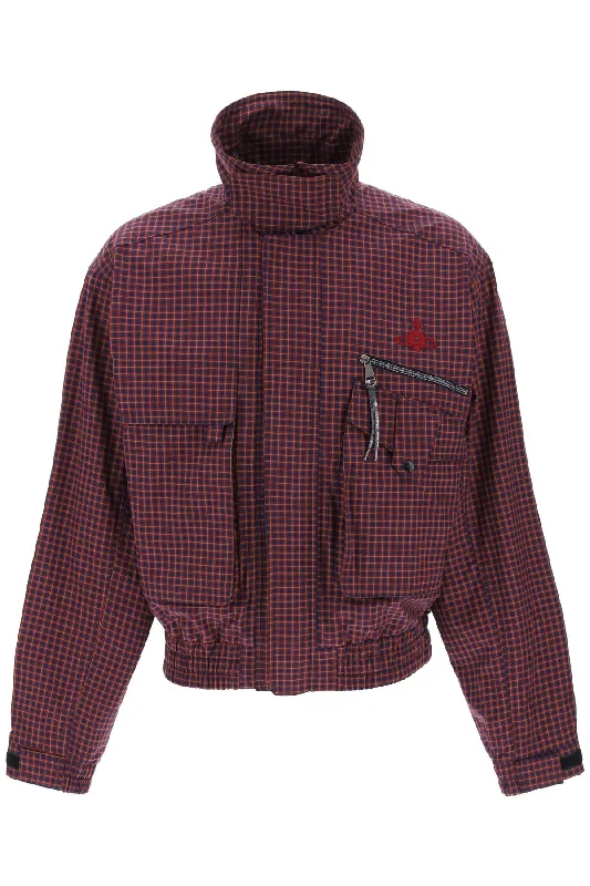 men clothing crew neck t-shirt-Vivienne Westwood Men's Micro Tartan Memphis Bomber Jacket