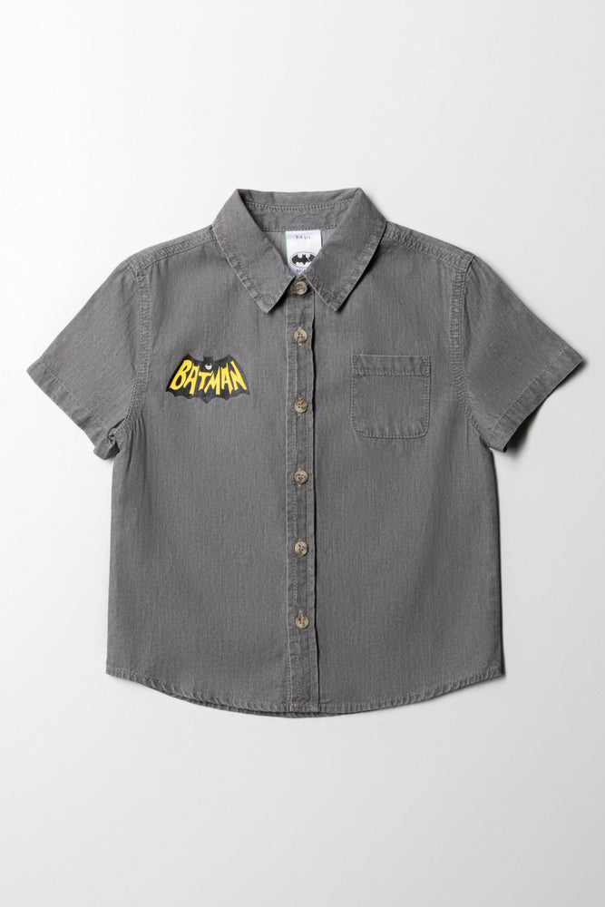 men clothing plaid pants-Batman Denim Shirt Grey