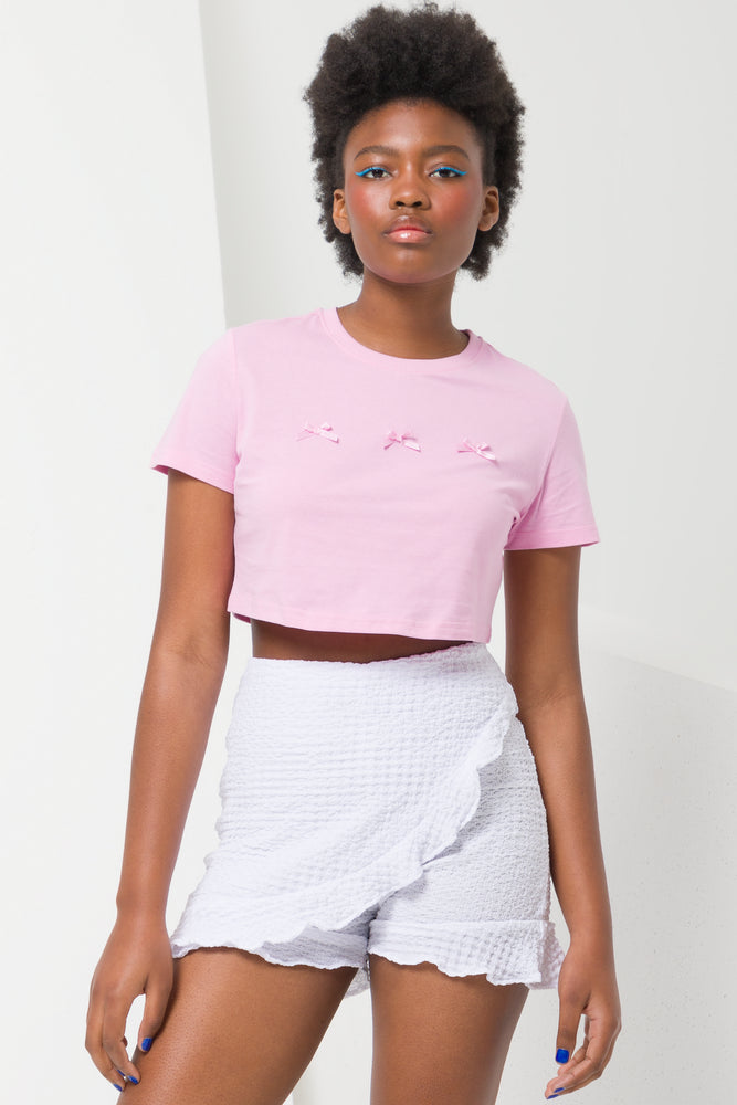 men clothing short sleeve t-shirt-Crop Top With Graphic Mid Pink