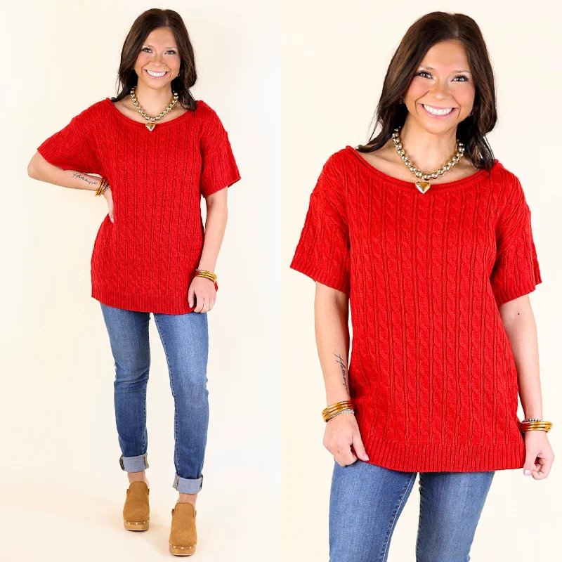 men clothing crew neck t-shirt-Day Date Short Sleeve Sweater with Scoop Neckline in Red