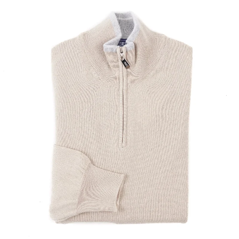 men clothing tailored blazer-Fedeli Quarter-Zip Cashmere Sweater