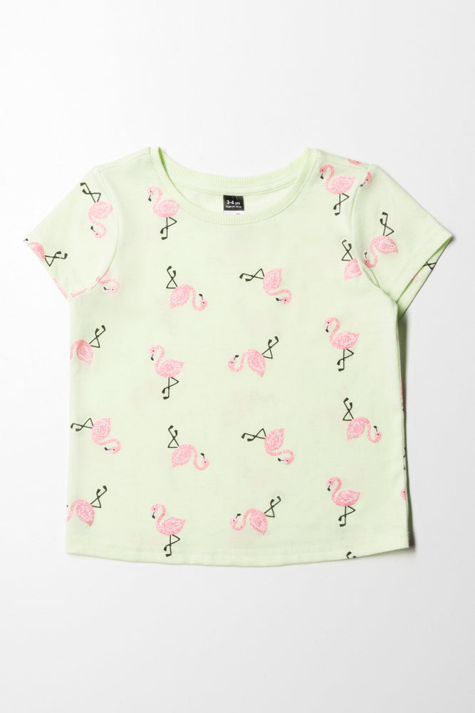 men clothing basic white shirt-Flamingo Printed T-Shirt Light Green