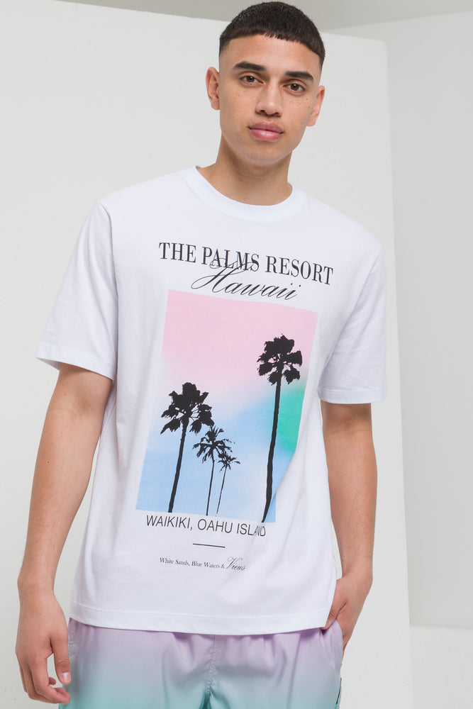 men clothing chino pants-Palm Tree Graphic T-Shirt Milk