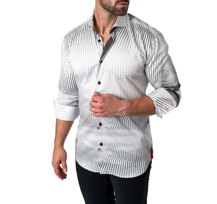 men clothing classic suit-Abstract Pattern Long Sleeve Shirt - White