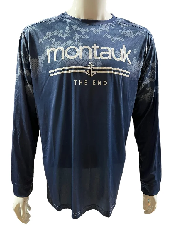 men clothing outdoor jacket-Adult Montauk The End Anchor DriFit UBF 50 UV Performance Two-Tone Long Sleeve Tee