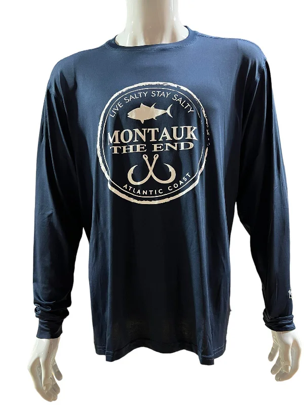 men clothing warm jacket-Adult Montauk The End Fish Hooks DriFit UBF 50 UV Plus Protection Long Sleeve Tee