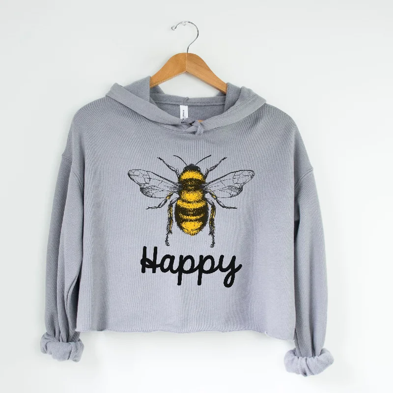 men clothing polo shirt-Bee Happy Bella Canvas Cropped Sweatshirt or Crop Hoodie *Women's Crop Fit*