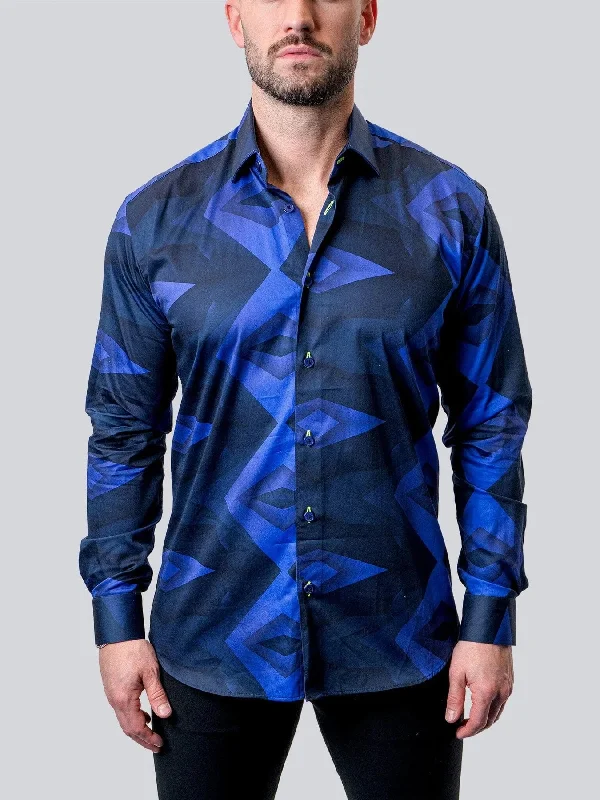 men clothing summer pants-Bold Abstract Diamond Print Shirt - Blue