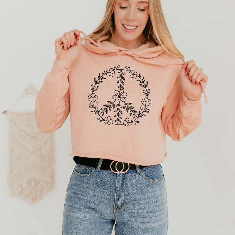 men clothing graphic t-shirt-Botanical Peace Sign Cropped Sweatshirt or Crop Hoodie *Women's Crop Fit*