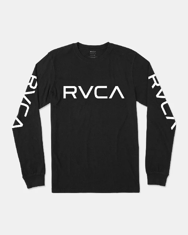 men clothing fleece jacket-Boys Big RVCA Long Sleeve Tee - Black/White