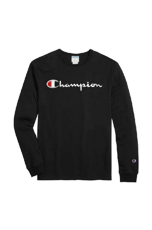 men clothing athletic wear-Champion Heritage Script Embroidered Long Sleeve Tee