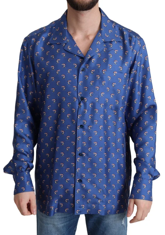 men clothing wool blend coat-Dolce & Gabbana Silk Beach Chair Print Casual Men's Shirt