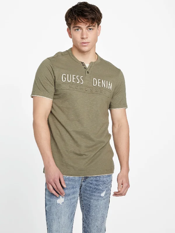 men clothing cotton t-shirt-Edgar Henley Logo Tee