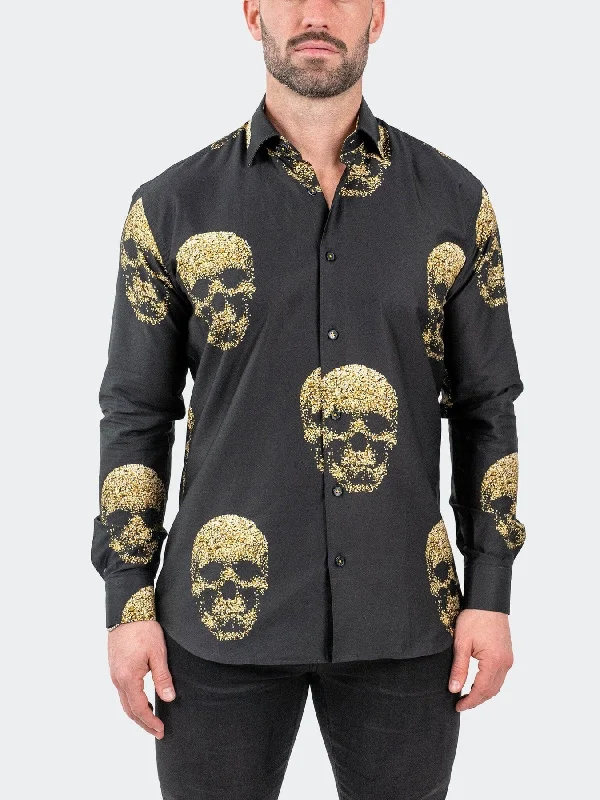 men clothing wool sweater-Gold Skull Long Sleeve Shirt - Black