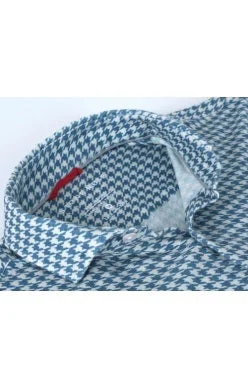 men clothing leather belt-Houndstooth Jersey Fleece Long Sleeve Shirt - Light Blue