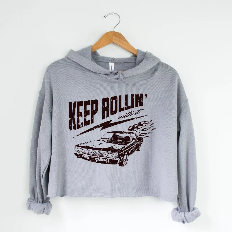 men clothing hoodie sweatshirt-Keep Rollin' Hot Rod Cropped Sweatshirt or Crop Hoodie *Women's Crop Fit*