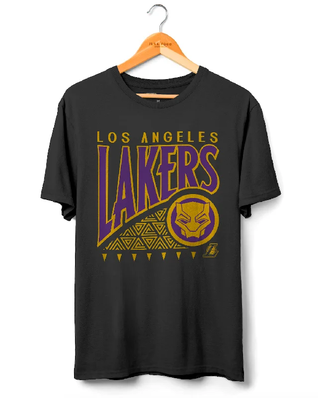 men clothing basic white shirt-Lakers Wakanda Forever Pattern Tee