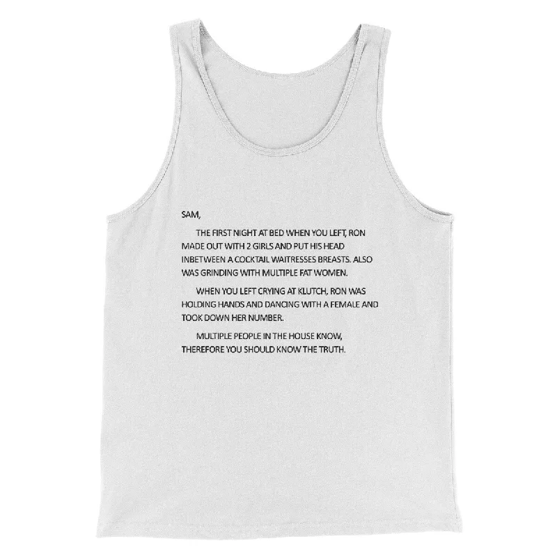 men clothing sporty jacket-Letter To Sam Men/Unisex Tank Top