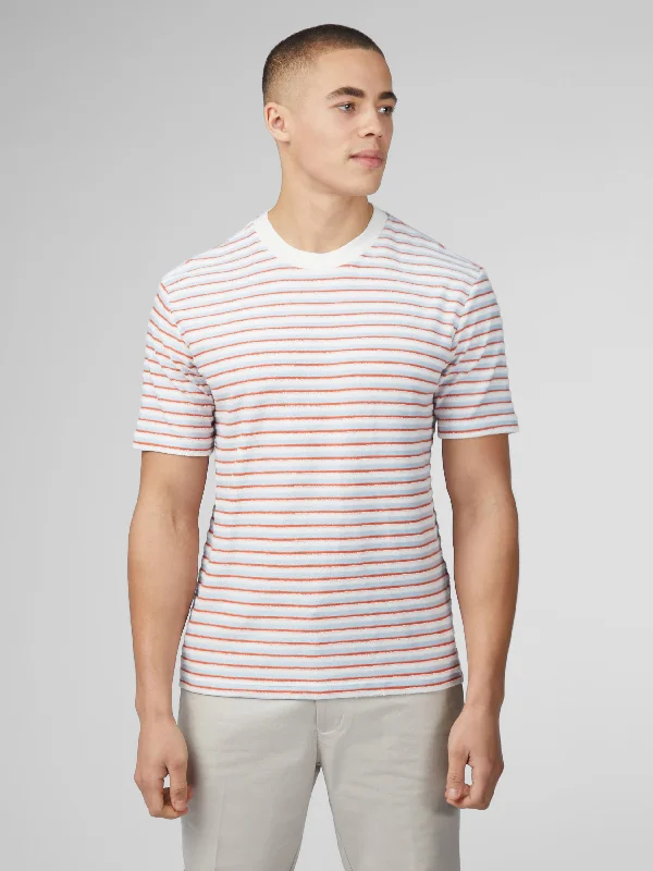 men clothing graphic t-shirt-Signature Loopback Stripe Tee - Pale Blue