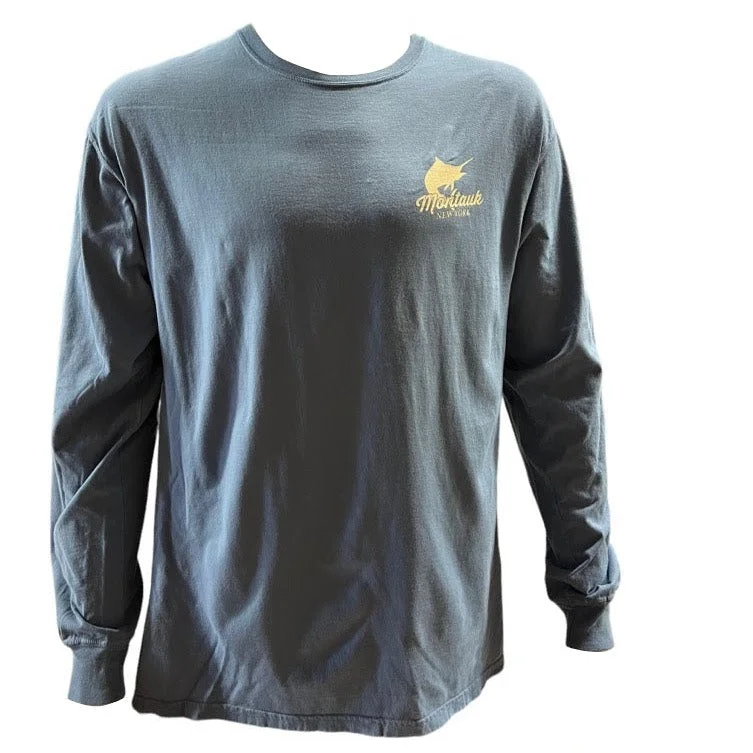 men clothing outdoor jacket-Men's Wild West Montauk The End Marlin Long Sleeve Tee Shirt in Grey