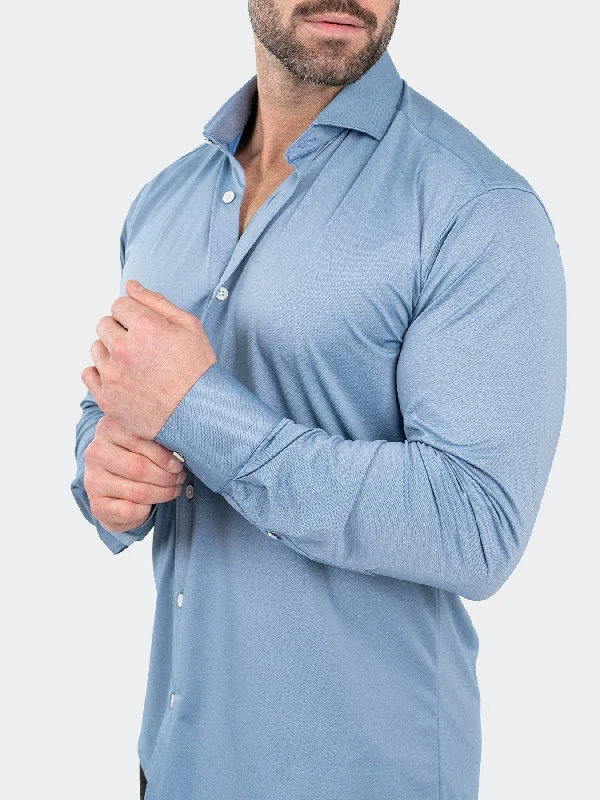 men clothing wool sweater-Micro Printed Performance Stretch Long Sleeve Shirt - Blue