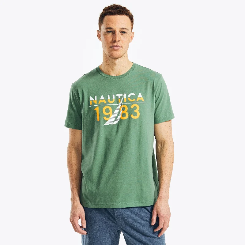 men clothing insulated jacket-Nautica Mens 1983 Logo Graphic Sleep T-Shirt