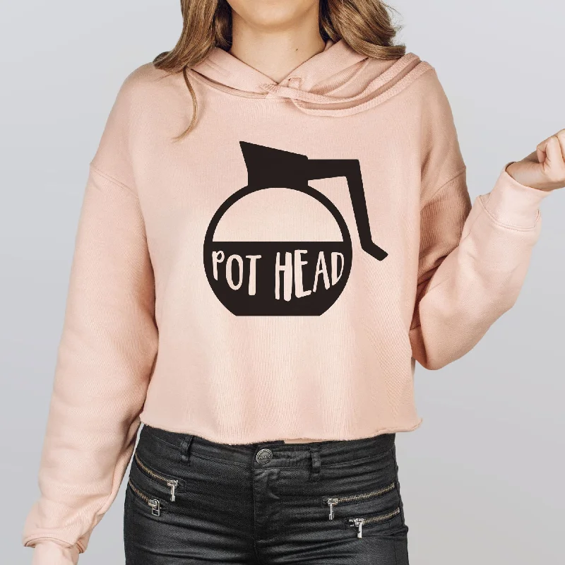 men clothing high-quality t-shirt-Pot Head Coffee Lover Bella Canvas Cropped Sweatshirt or Crop Hoodie *Women's Crop Fit*