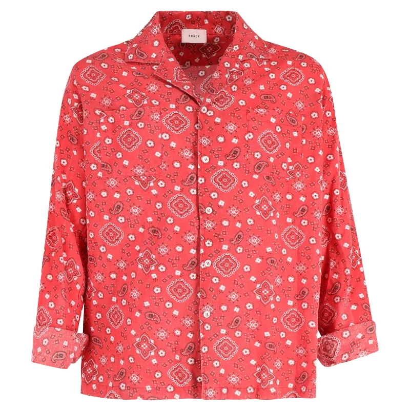 men clothing patterned trousers-Rhude Bandana Print Shirt in Red Cotton